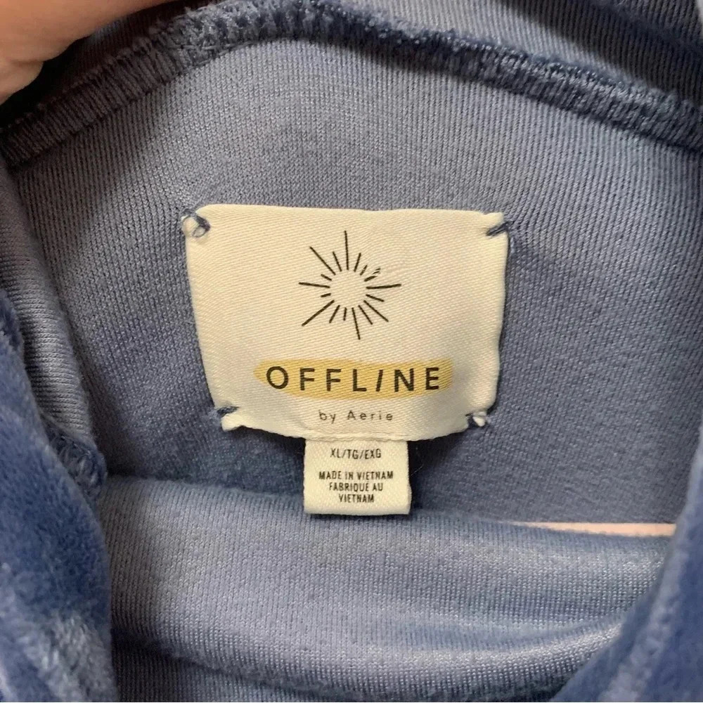 Offline by Aerie Blue Cropped Velour Hoodie XL - Picture 9 of 10